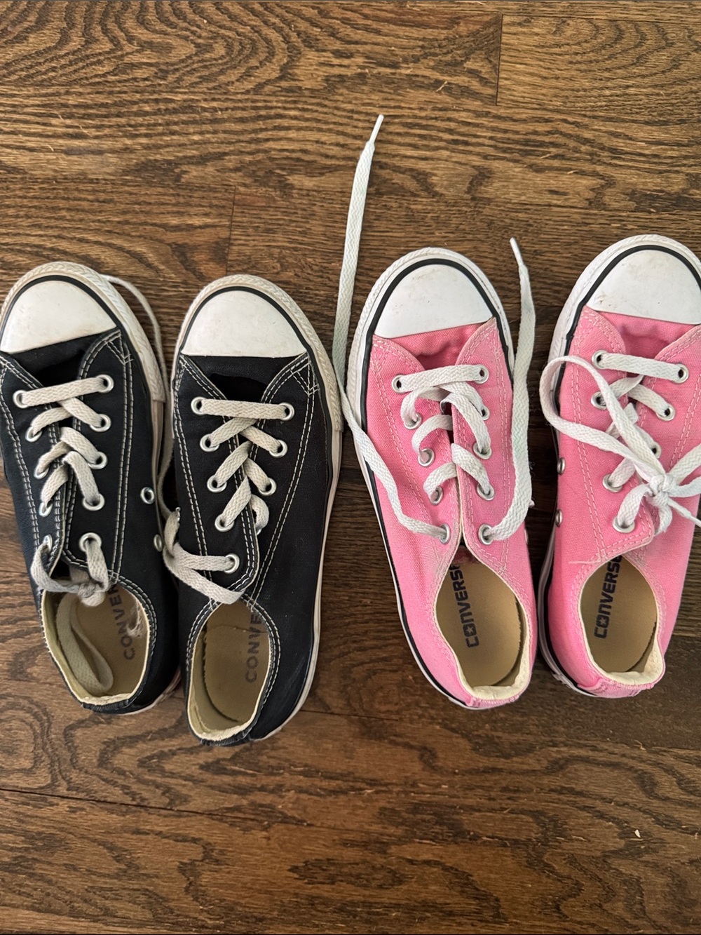Converse Kids Low Top Sneakers in Black & Pink Canvas  2 pairs size 1.5 & 2